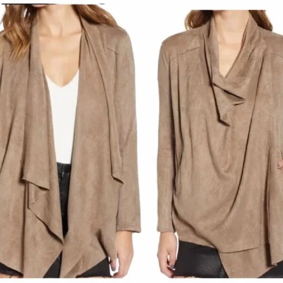 Blank NYC Cloud Nine Faux Suede Drape Waterfall Cardigan Jacket - Picture 1 of 10